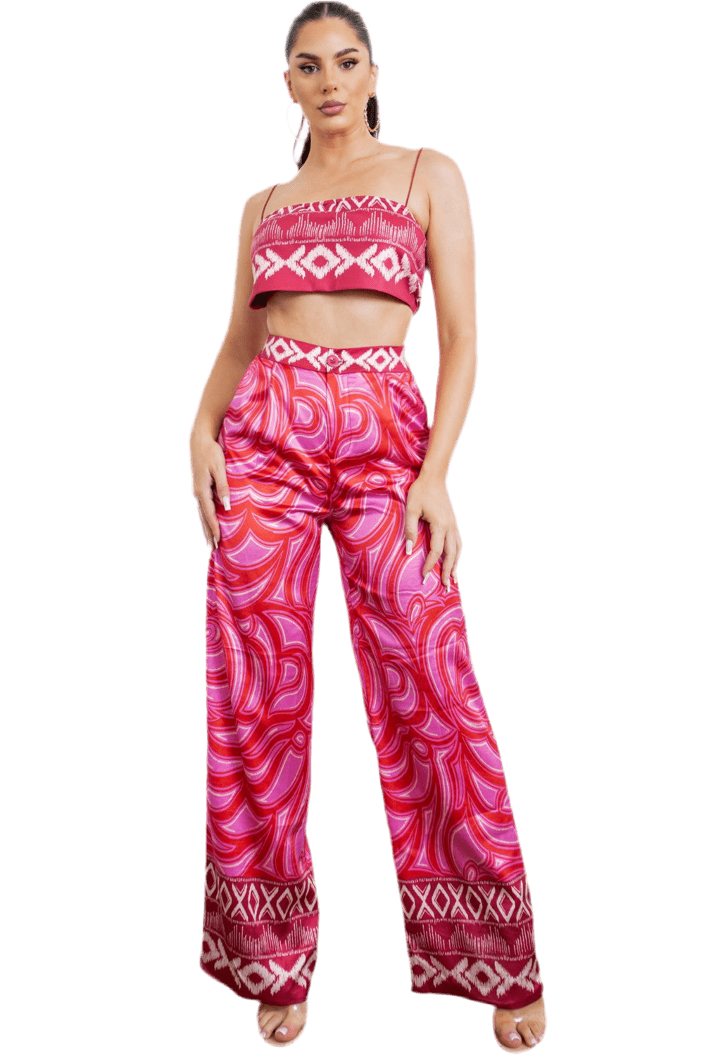 Cherry Bra top and Wide leg pants set