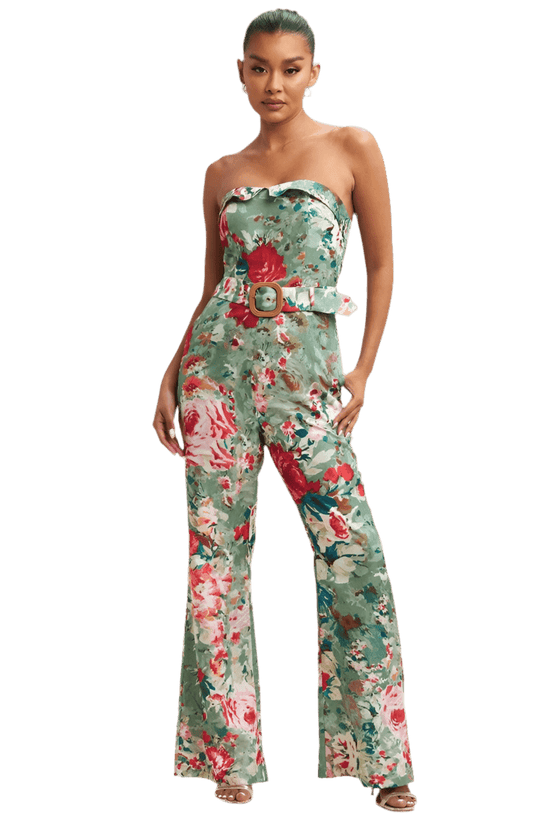 Floral Jumpsuit: Belted Flare Design for Stylish Summer Chic - Akana Style