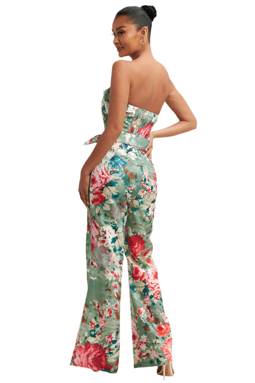 Floral belted flare jumpsuit