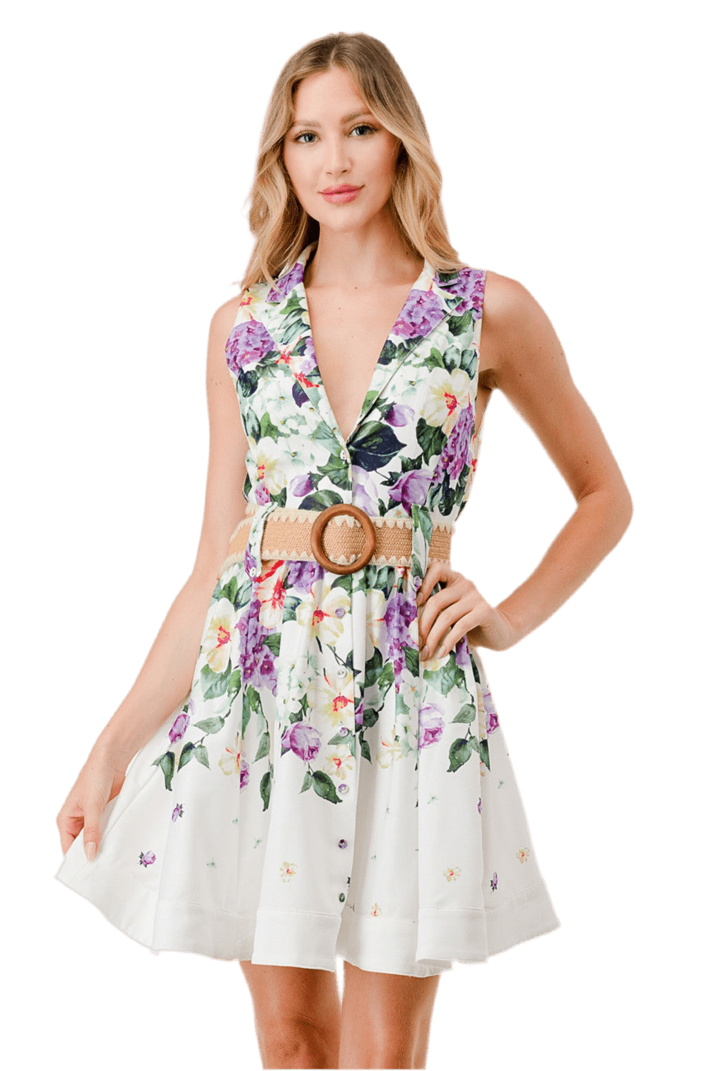 Floral Print Button Down Short Dress