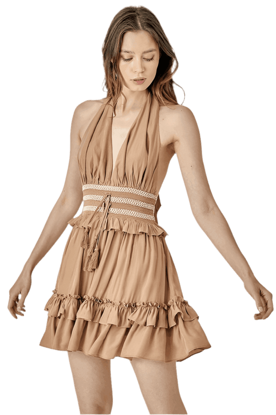 Halter Smock Dress with Smocking Detail for Effortless Style - Akana Style