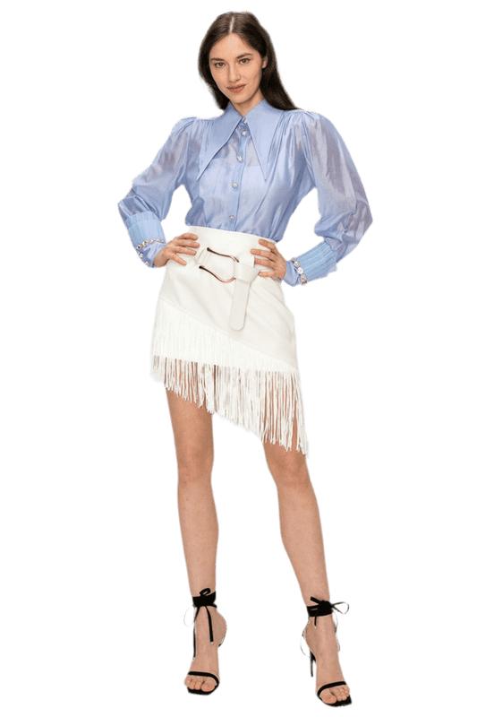 Layered tassel fringed with belt mini skirt