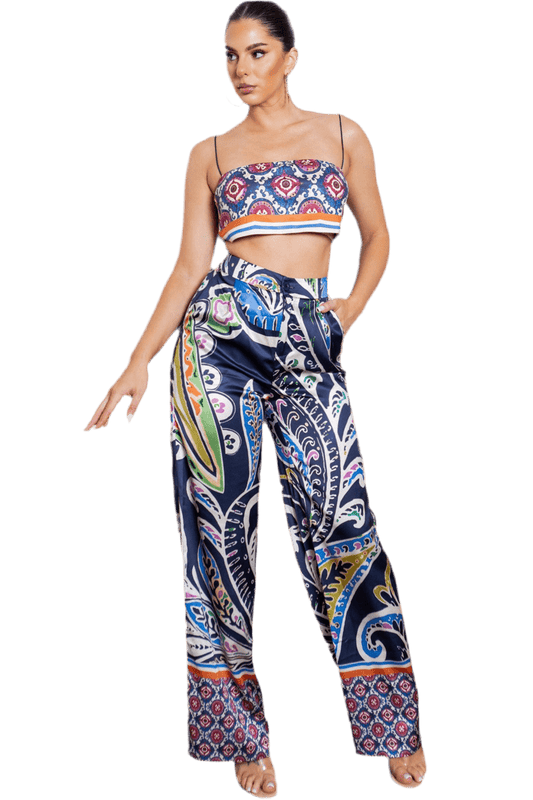 Multi Bra top and Wide leg pants set