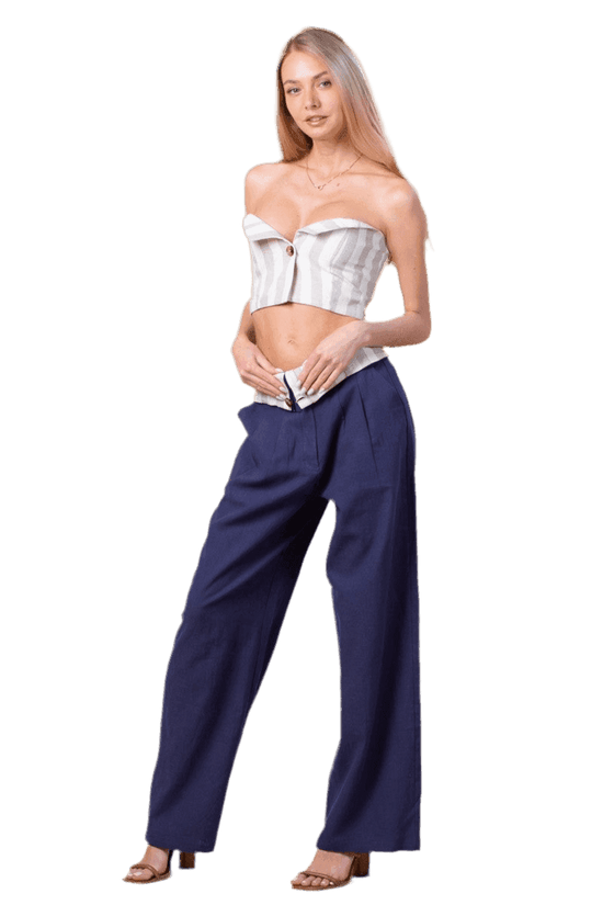 Navy Striped Linen Set for Stylish Comfort and Relaxation - Akana Style