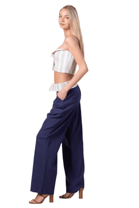 Navy Striped Linen Set for Stylish Comfort and Relaxation - Akana Style