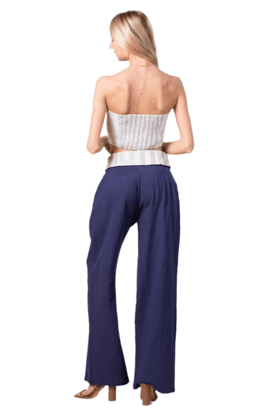 Navy Striped Linen Set for Stylish Comfort and Relaxation - Akana Style