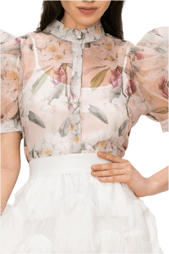 Organza Floral Print Top for Effortless Style and Elegance - Akana Style
