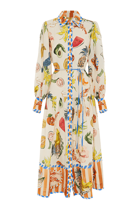 Women High Waist Patchwork Dress with Lapel Collar and Long Sleeves - Akana